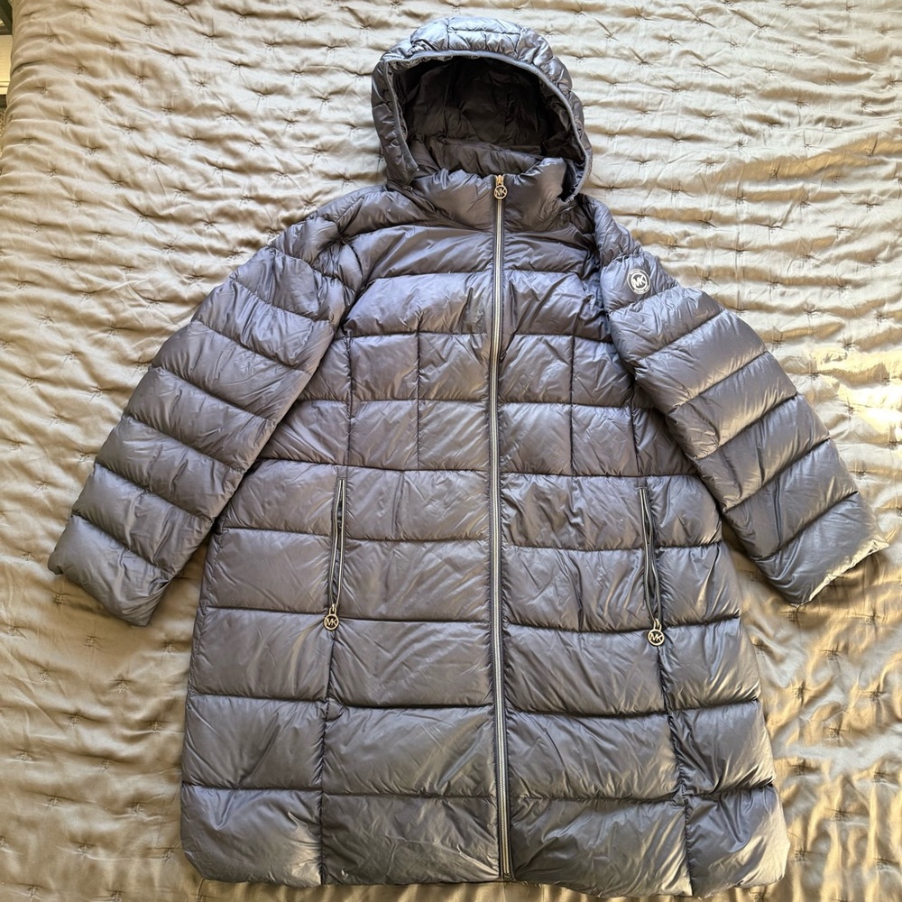 Blue Michael Kors Hooded Puffer Coat